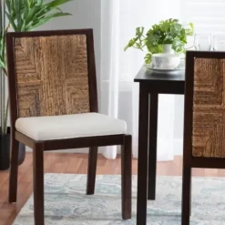 Dining Chairs-Kirkland's Home Abaca And Mahogany Armless Dining Chair Brown/Tan/Ivory