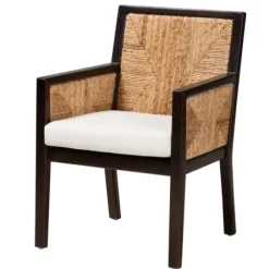 Dining Chairs-Kirkland's Home Abaca And Mahogany Dining Chair With Arms Brown/Tan/Ivory