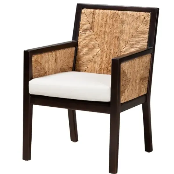 Dining Chairs-Kirkland's Home Abaca And Mahogany Dining Chair With Arms Brown/Tan/Ivory