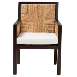 Dining Chairs-Kirkland's Home Abaca And Mahogany Dining Chair With Arms Brown/Tan/Ivory