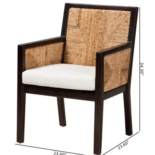 Dining Chairs-Kirkland's Home Abaca And Mahogany Dining Chair With Arms Brown/Tan/Ivory