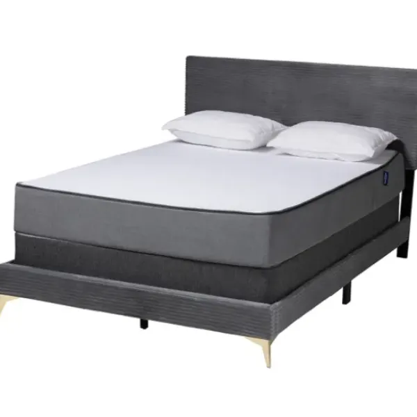 Beds & Headboards-Kirkland's Home Abba Velvet Ribbed Queen Bed Frame Gray