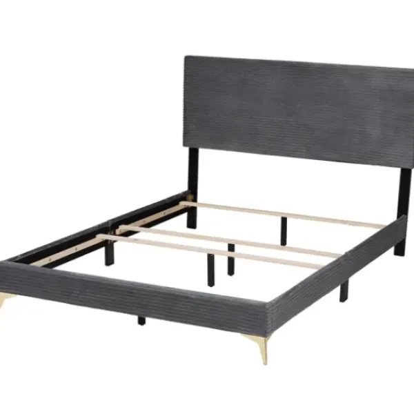 Beds & Headboards-Kirkland's Home Abba Velvet Ribbed Queen Bed Frame Gray