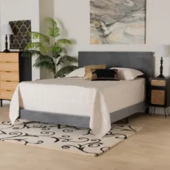 Beds & Headboards-Kirkland's Home Abba Velvet Ribbed Queen Bed Frame Gray