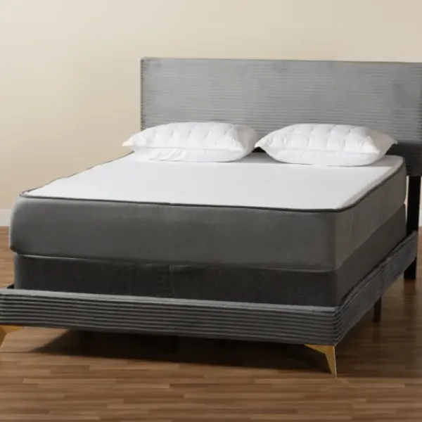 Beds & Headboards-Kirkland's Home Abba Velvet Ribbed Queen Bed Frame Gray