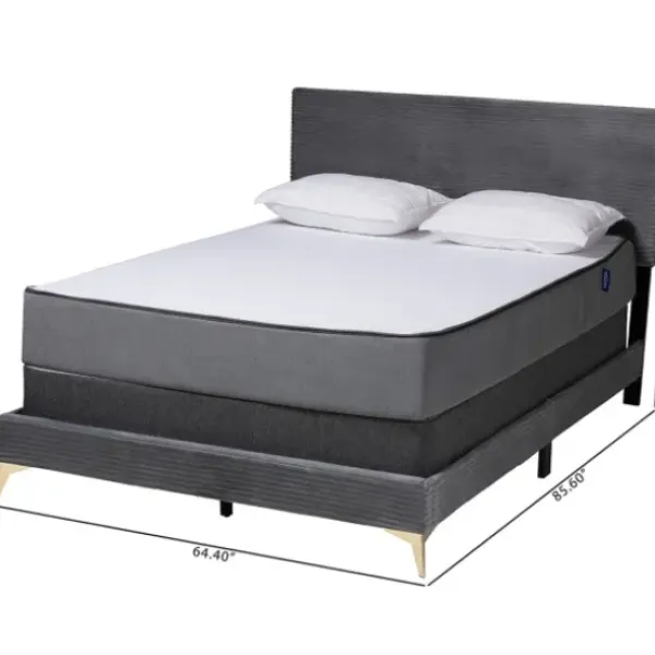 Beds & Headboards-Kirkland's Home Abba Velvet Ribbed Queen Bed Frame Gray