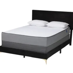 Beds & Headboards-Kirkland's Home Abba Velvet Ribbed Queen Bed Frame Black