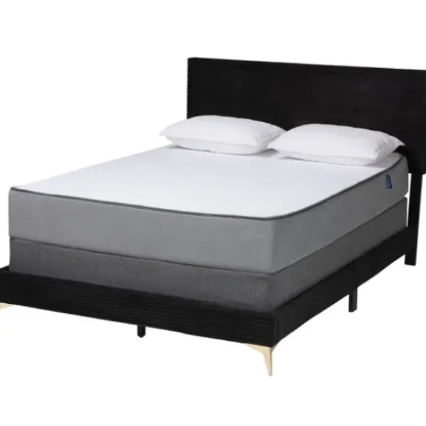 Beds & Headboards-Kirkland's Home Abba Velvet Ribbed Queen Bed Frame Black