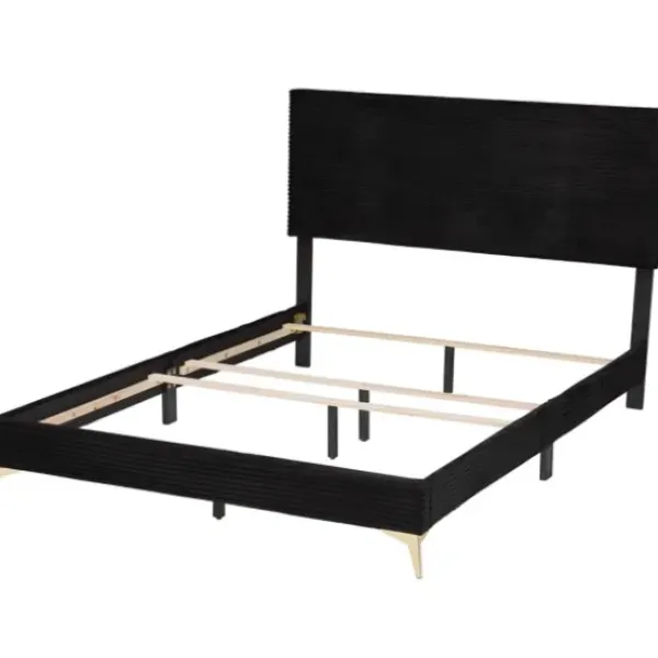 Beds & Headboards-Kirkland's Home Abba Velvet Ribbed Queen Bed Frame Black