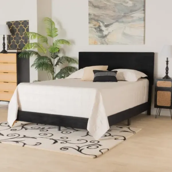 Beds & Headboards-Kirkland's Home Abba Velvet Ribbed Queen Bed Frame Black