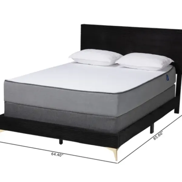 Beds & Headboards-Kirkland's Home Abba Velvet Ribbed Queen Bed Frame Black