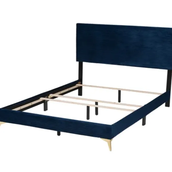 Beds & Headboards-Kirkland's Home Abba Velvet Ribbed Queen Bed Frame Blue
