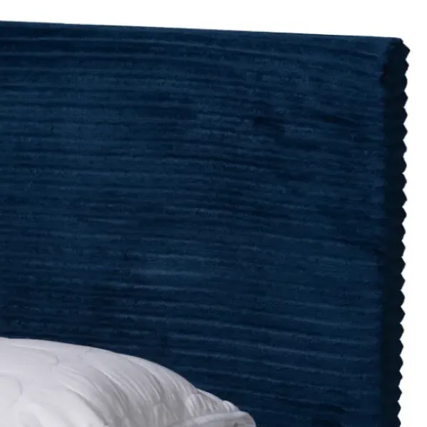 Beds & Headboards-Kirkland's Home Abba Velvet Ribbed Queen Bed Frame Blue