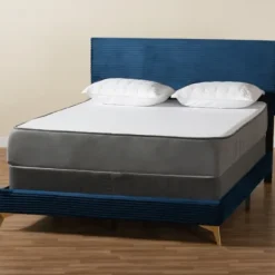 Beds & Headboards-Kirkland's Home Abba Velvet Ribbed Queen Bed Frame Blue