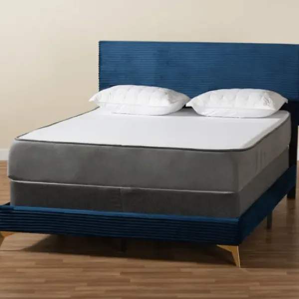 Beds & Headboards-Kirkland's Home Abba Velvet Ribbed Queen Bed Frame Blue