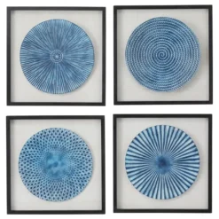Wall Plaques-Kirkland's Home Abstract Coastal 4-Pc. Framed Print Set Blue