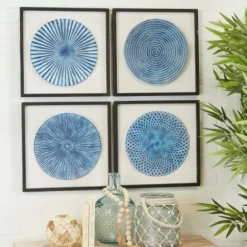 Wall Plaques-Kirkland's Home Abstract Coastal 4-Pc. Framed Print Set Blue