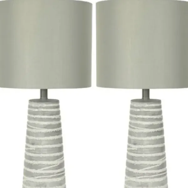 Table Lamps-Kirkland's Home Abstract Gray Ribbed Stripes Table Lamps, Set Of 2 White