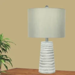 Table Lamps-Kirkland's Home Abstract Gray Ribbed Stripes Table Lamps, Set Of 2 White