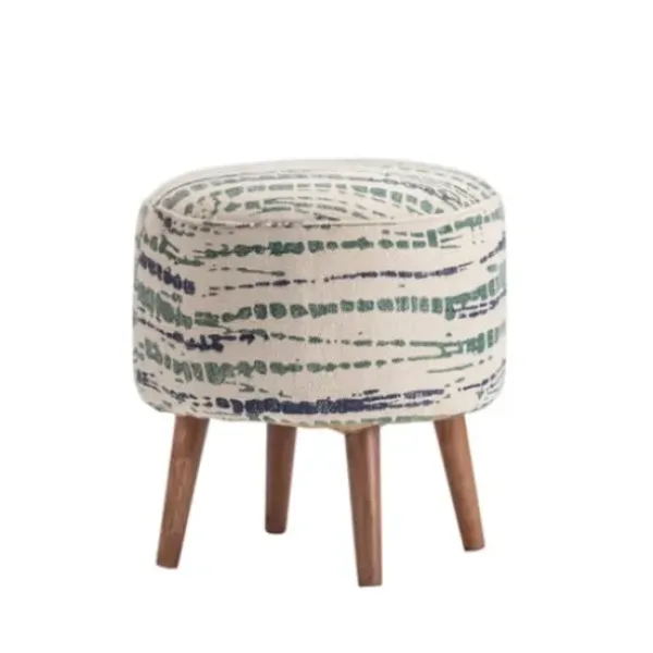Benches & Ottomans-Kirkland's Home Abstract Lines Wood Ottoman Stool Green/Blue/Ivory