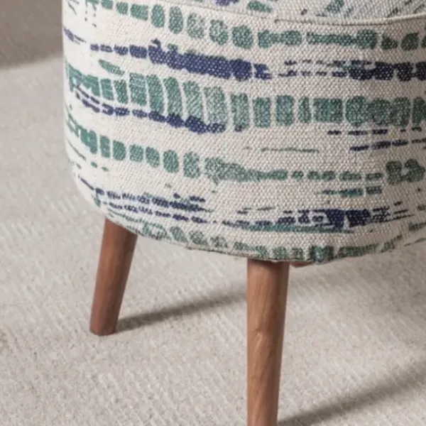 Benches & Ottomans-Kirkland's Home Abstract Lines Wood Ottoman Stool Green/Blue/Ivory