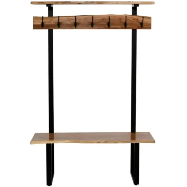 Entryway Furniture-Kirkland's Home Acacia Wood Modern Storage Hooks Hall Tree
