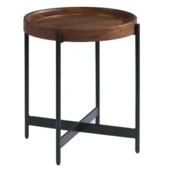 Accent & End Tables-Kirkland's Home Acacia Wood Round Tray Top Side Table Brown