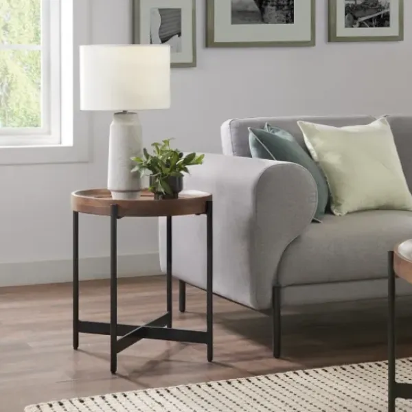 Accent & End Tables-Kirkland's Home Acacia Wood Round Tray Top Side Table Brown