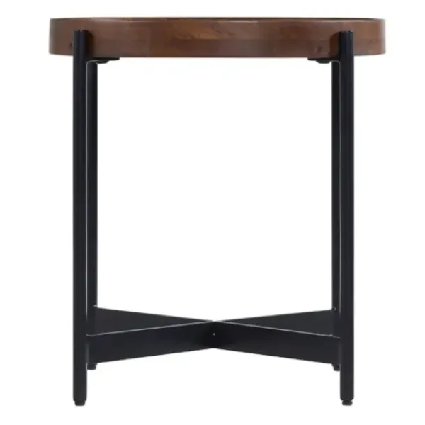 Accent & End Tables-Kirkland's Home Acacia Wood Round Tray Top Side Table Brown