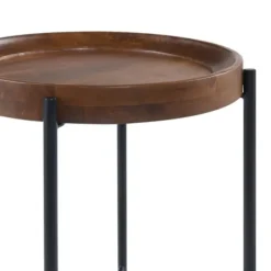 Accent & End Tables-Kirkland's Home Acacia Wood Round Tray Top Side Table Brown
