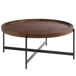 Coffee Tables-Kirkland's Home Acacia Wood Round Tray Top Coffee Table Brown