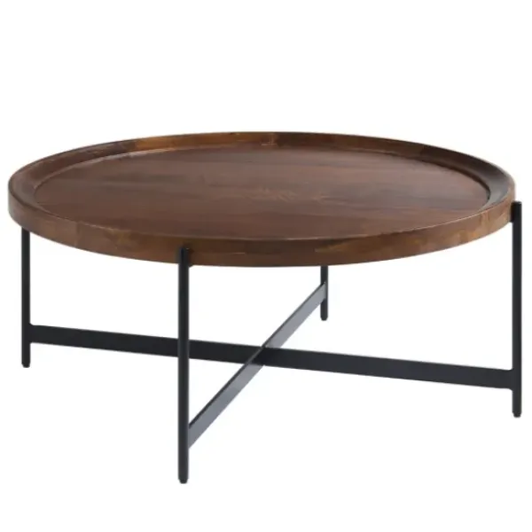 Coffee Tables-Kirkland's Home Acacia Wood Round Tray Top Coffee Table Brown