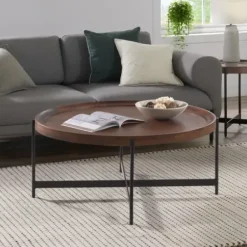 Coffee Tables-Kirkland's Home Acacia Wood Round Tray Top Coffee Table Brown