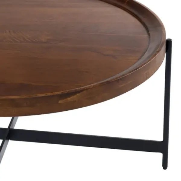 Coffee Tables-Kirkland's Home Acacia Wood Round Tray Top Coffee Table Brown