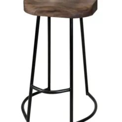 Bar Stools & Counter Height Stools-Kirkland's Home Acacia Wood Seat Wrought Iron Base Counter Stool Brown
