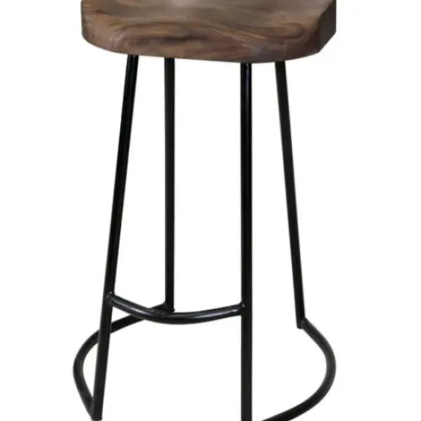 Bar Stools & Counter Height Stools-Kirkland's Home Acacia Wood Seat Wrought Iron Base Counter Stool Brown