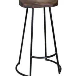 Bar Stools & Counter Height Stools-Kirkland's Home Acacia Wood Seat Wrought Iron Base Bar Stool Brown