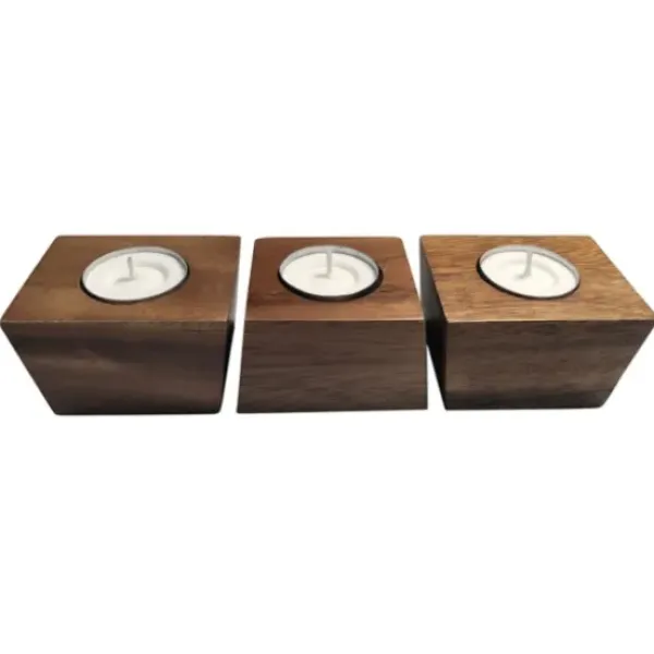 Candle Holders-Kirkland's Home Acacia Wood Tealight Holders, Set Of 3 Brown