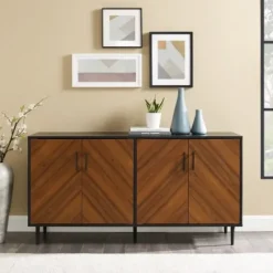 Tv Stands & Media Consoles-Kirkland's Home Acorn And Black Chevron Door Tv Stand Brown
