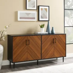 Tv Stands & Media Consoles-Kirkland's Home Acorn And Black Chevron Door Tv Stand Brown