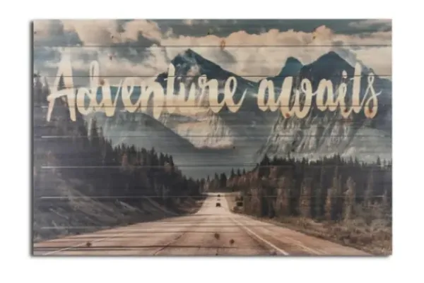 Wall Quotes & Signs-Kirkland's Home Adventure Awaits Wood Art Print Blue/Green