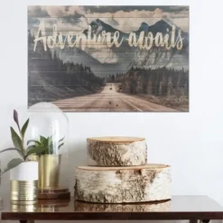 Wall Quotes & Signs-Kirkland's Home Adventure Awaits Wood Art Print Blue/Green