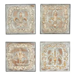 Wall Plaques-Kirkland's Home Aged Brass Fleur-De-Lis 4-Pc. Panel Wall Art Gold/Green