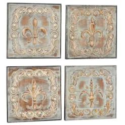Wall Plaques-Kirkland's Home Aged Brass Fleur-De-Lis 4-Pc. Panel Wall Art Gold/Green