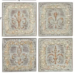 Wall Plaques-Kirkland's Home Aged Brass Fleur-De-Lis 4-Pc. Panel Wall Art Gold/Green