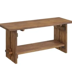 Benches & Ottomans-Kirkland's Home Aged Brown Acacia Wood Board Bench
