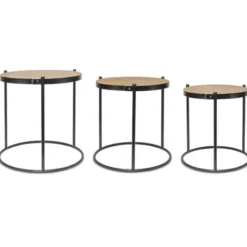 Accent & End Tables-Kirkland's Home Aged Round Wood Top 3-Pc. Accent Table Set Tan/Black