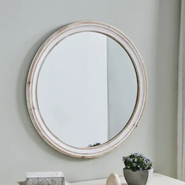 Decorative Mirrors-Kirkland's Home Aged Wood Round Mirror White
