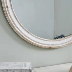 Decorative Mirrors-Kirkland's Home Aged Wood Round Mirror White
