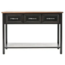 Console Tables-Kirkland's Home Ainsly Distressed Oak Top Console Table Black